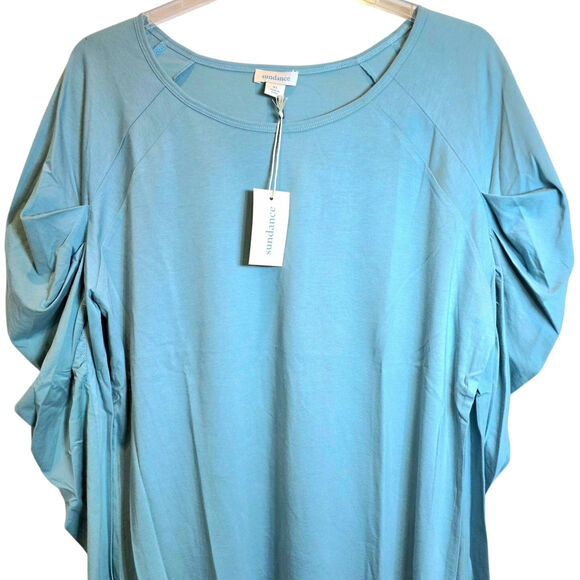 Sundance Cascading Puff Long Sleeve Top Sz XL Green Blue Raglan Pullover Top - Picture 2 of 9